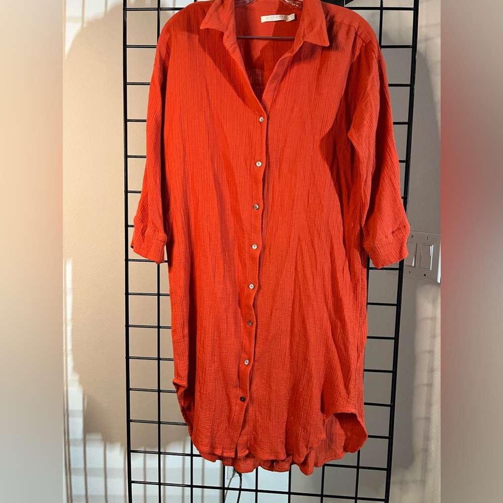 NWOT Seafolly orange swim suit cover w/ buttons up the back 3/4” slee…